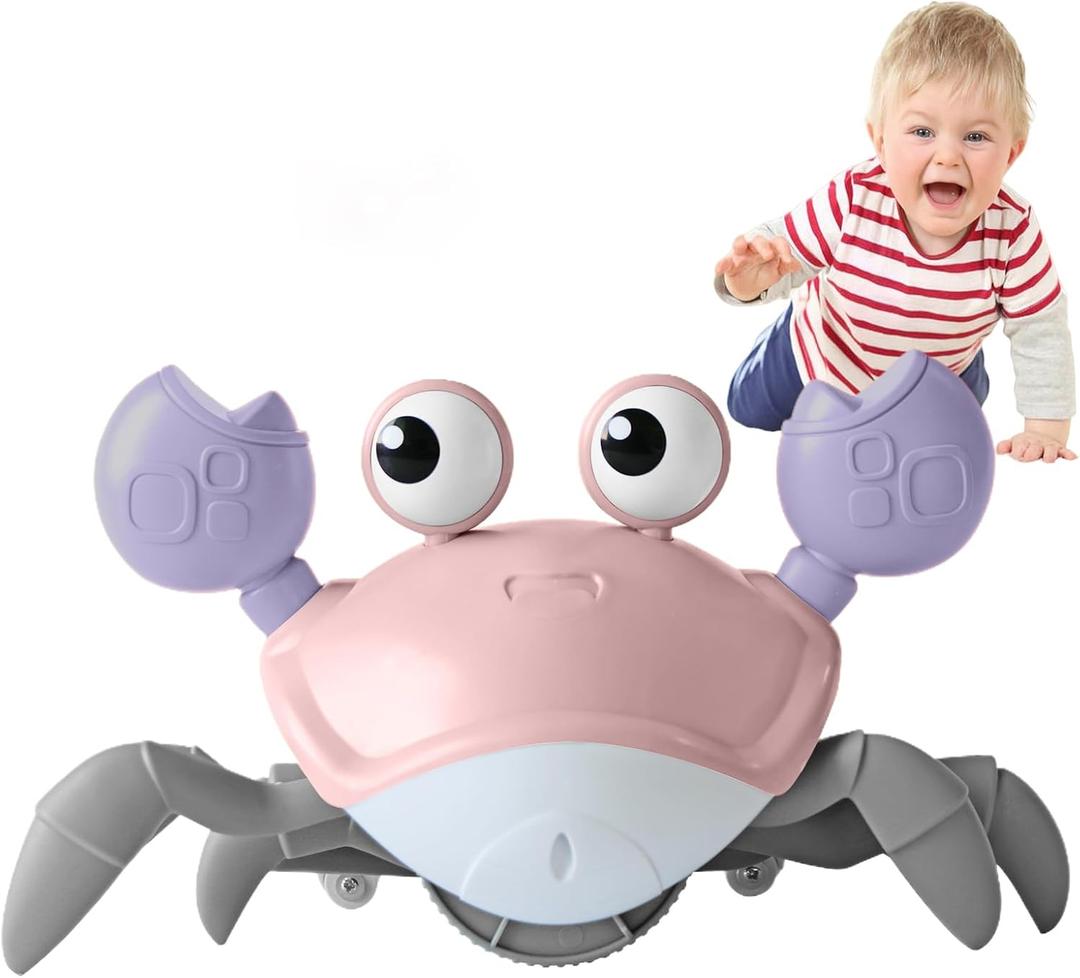 FEELGUY Crawling Crab Baby Toy Fantastic Creatures Toys Infant Sensory Tummy time Toys 3 4 5 6 7 8 9 10 11 12 Babies boy Girl Learning Crawl 3-6 6-12 Walking Toddler Gifts for 36 Months Old (Pink)