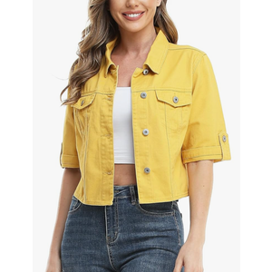 MISS MOLY Women's Cropped Denim Jackets Summer Short Sleeve Classic Casual Jean Jackets M
