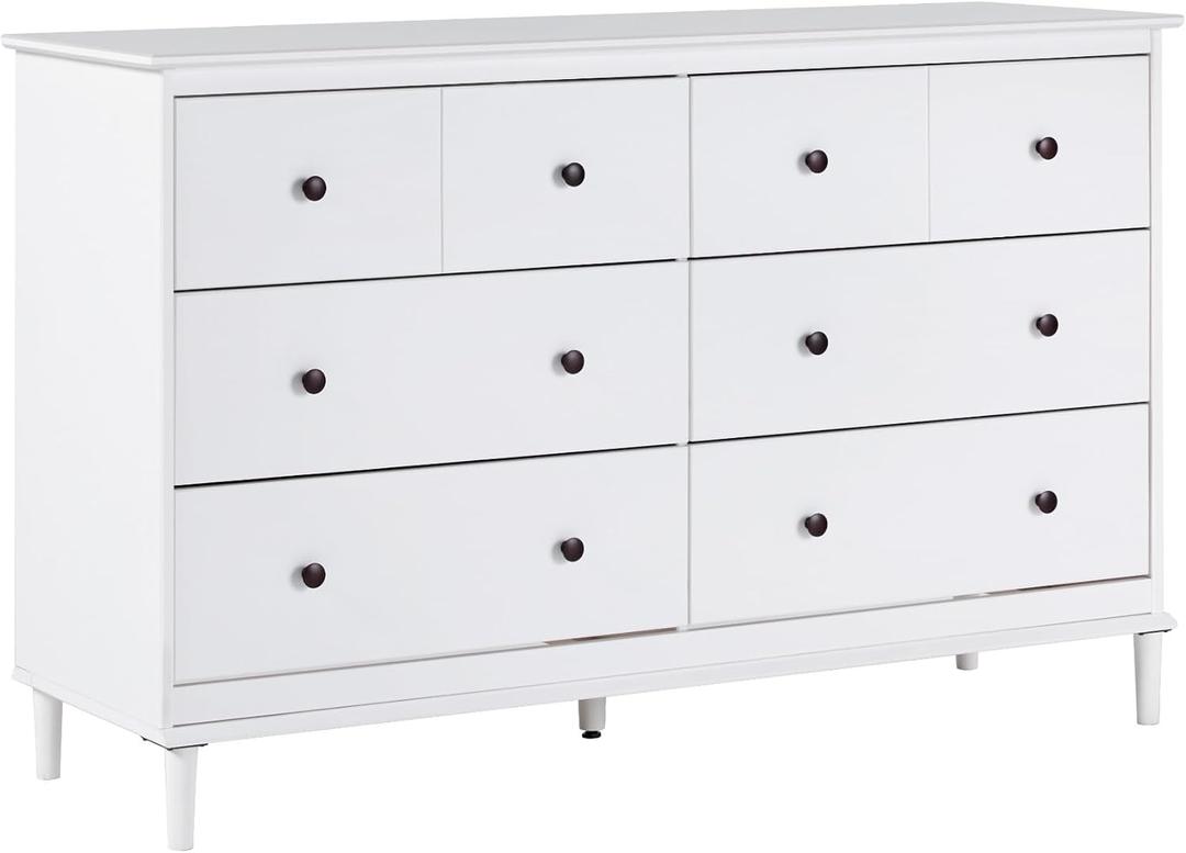 Walker Edison Modern 6-Drawer Solid Wood Dresser Bedroom Storage, 57 Inch, White