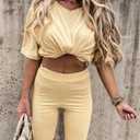 Women 2 Piece Lounge Set Summer Outfits Matching Clothing Oversized Tshirts Biker Short Fashion, Yellow (M)