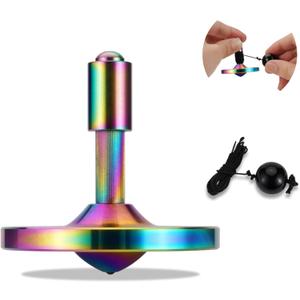 Rope Metal Spinning Top, High Performance Precision Stainless Steel Kill Time Anti-Gravity Perfect Balance Gyroscope, Spins Forever Exceed 10 Minutes Relieve Stress Toy (S/Iridescent Pro)