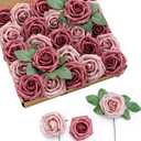 Ling's moment Artificial Flowers 50Pcs Torrid Blush Roses Decor w/Stems,3" Real Touch DIY Foam Floral for Wedding Bouquet/Centerpieces, Outdoors Party Backdrop, Room/Table, and Garden/Pot Decorations (Pk- Cinnamon Rose & Shabby Pink)