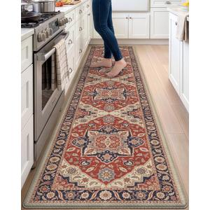 DEXI Kitchen Floor Mats Cushioned Anti Fatigue Runner Rug 23x107 Red/Black, 107"L x 23"W x 0.4"Th
