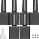 Empty Gel Nail Polish Bottles with Brush 10ML Black, Opaque Square Glass Refillable Fingernail Polish Bottles UV Safe with Mixing Balls & Funnels, Pack of 6