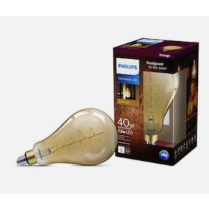 Philips 40Watt Equivalent A50 Dimmable Vintage Glas Edison LED Large💡Bulb 2000K