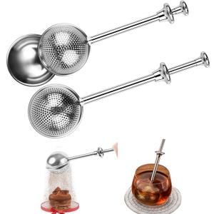 2pcs Stainless Steel Loose Tea Leaf Steeper&Sugar Shaker Duster Sifter 2 in 1, tea ball for loose leaf tea,tea strainers One-Hand Operated Spring-Loaded