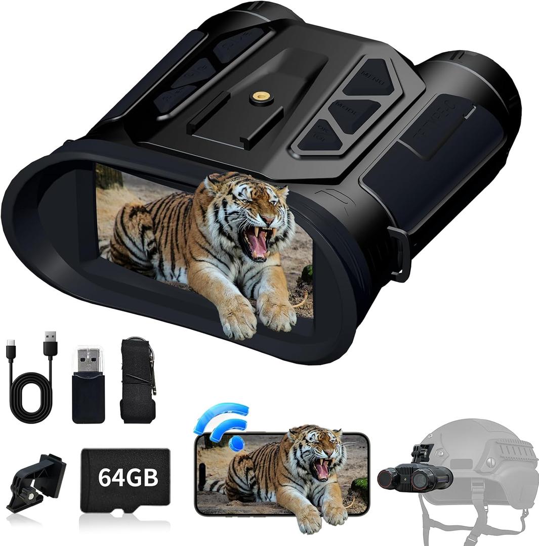 Night Vision Goggles- 4K Night Vision Binoculars for Adults with WiFi, 64GB TF Card in Night Vision,7X IR & 16X Zoom, Military Tactical Equipped with Altitude, Air Pressure and Compass Functions