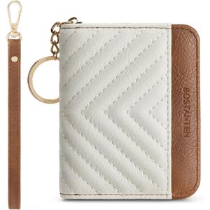 BOSTANTEN Credit Card Holder Wallet RFID Blocking Leather Small Wallet for Women Zipper Keychain Wallet with Wristlet BeigeBrown