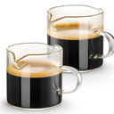 Espresso Cups Set of 2, 4 OZ Double Spouts Cups, Shot Glasses, Milk Cup with Handle, Clear Glass, Espresso Accessories for Machine, Small
