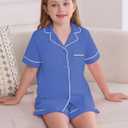 Veseacky Girls Soft Pajamas Toddler Kids Pjs 100% Cotton 2 PCs Pyjamas Short Sleeve Pjs Pants Set Blue 4t 5t
