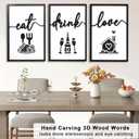 3D Wood Dining Room Wall Decor, Framed Kitchen Pictures Wall Art for Dining Room Wall Decor(Ready to Hang, 16x24 inches, Set of 3, Framed)