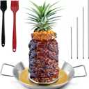 Fengzhe Al Pastor Skewer for Grill: Extra Large 13" Stainless Steel Vertical Skewer, Brazilian Spit Stand with 4 Spikes, 2 Brushes, for Tacos Al Pastor, Shawarma, Kebabs, with Fat Separator Tray