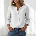 Oversized Button Down Shirts for Women Linen Shirt Long Sleeve Collarless Crewneck Blouse Beach Holiday Sun Shirts C-White (XXL)