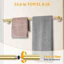 Brushed Gold Towel Bar Set 10 Pieces Round Bathroom Hardware Set Includes 23.6in Towel Bar Towel Ring Toilet Paper Holder Towel Hooks Stainless Steel Wall-Mounted Bathroom Towel Holder Set