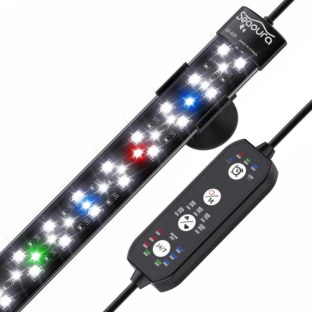 SEAOURA Submersible Aquarium Light for 28 to 54 Inch Fish Tank, 24/7 Cycle Fish Tank Light with Timer, Aquarium Plant Light with Full Spectrum+7 Single Colors, Auto On/Off, Adjustable Brightness