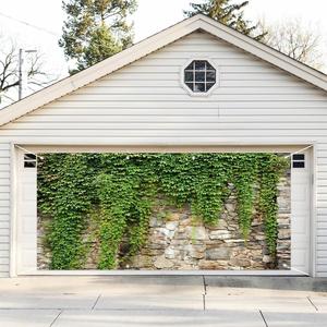 Leyiyi 7x16ft Spring Garden Leaves Garage Door Decoration Gardening Plants Grunge Stone Wall Greenery Banner Vane Branch Cover Vintage Wall Garage Door Mural Backdrop for Outdoor Indoor Wall Door