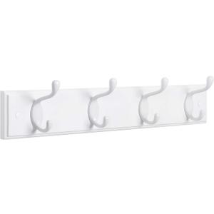 SONGMICS Wall-Mounted Coat Rack, Hook Rack, 4 Dual Metal Hooks, for Coats, Bags, Keys, in the Entryway, Bedroom, Living Room, White ULHR23WT