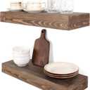 Floating Shelves 3 inch Thick for Wall Set of 2,Solid Pine Wood Wall Mount Shelf for Kitchen Living Room Bedroom Bathroom,8" D x 24" L x 3" H-Dark Walnut