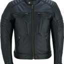 Men’s Leather Motorcycle Jacket, Distressed Biker Riding Jacket with Armor Pockets, Removable Liner (Black), Large