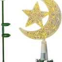 11 inch Tree Topper Holder Christmas Tree Decoration with 8 Inch Christmas Tree Moon Star Topper Lighted with Warm LED Lights for Xmas Ornament Xmas Tree Topper Light Plant Top for Christmas Holiday