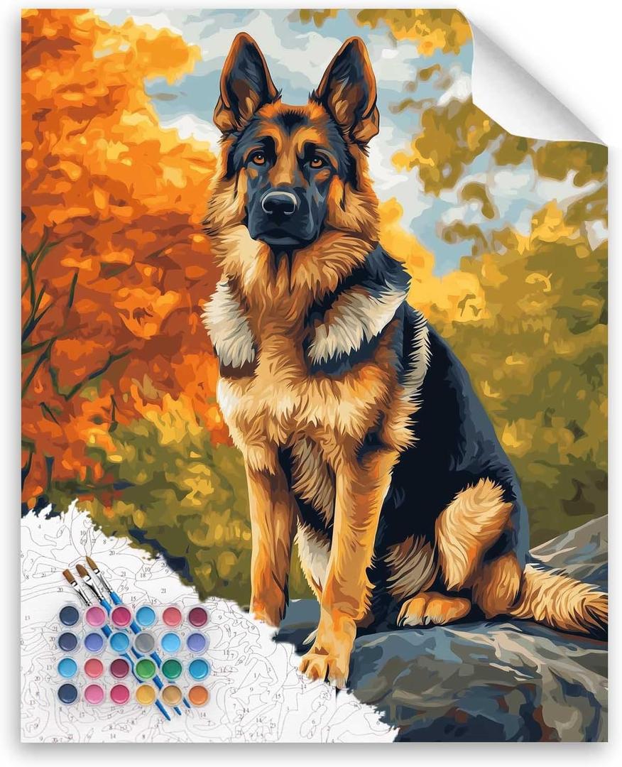 Cawpom German Shepherd Paint by Numbers Kit, Dogs Number Painting, Animal Paint by Number for Adults, German Shepherd Dog Acrylic Paintings for Gift & Home Wall Decor(16x20inch, No Frame) (Art-04)