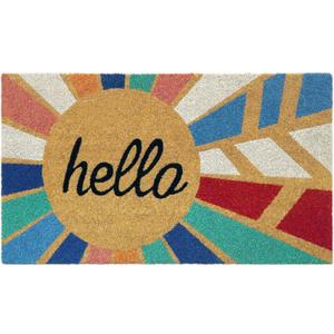 Hello Colorful - 17"x29" - Coir Door Mat with Heavy Duty Backing - Welcome Mats for Entryway, Porch - Anti-Slip PVC & Coconut Fiber Surface - Natural Home Accessories, Minimalist Original Design