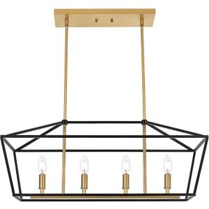 Kitchen Island Light 4-Light Linear Chandelier, Farmhouse Dining Room Pendant Lighting with Adjustable Height, Ceiling Lights Hanging Over Table (4-Lights, Black & Gold)