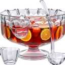 Amazing Abby - Paloma - Acrylic 2-Gallon Punch Bowl Set, Plastic Clear Punch Bowl with Ladle and 8 Cups, Beverage Server Set, BPA-Free, Shatter-Proof, Great for Wedding, Party, and Outdoor Hosting, Large
