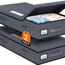 Under Bed Storage Containers with Lids - 2 Pack, Foldable and Stackable Clothes Storage Bags with Clear Window, 3-Sided Handles and Label Slot for Clothing, Blankets, Pillows (Grey)