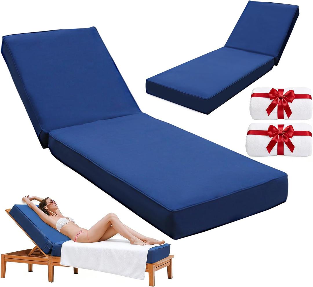 Outdoor Chaise Lounge Cushion 72"x21"x6", Waterproof 6" Extra Thickness Lounge Cushion with Removable Cover, Patio Lounge Chair Cushions Set of 2 for Outdoor Furniture, Navy Blue