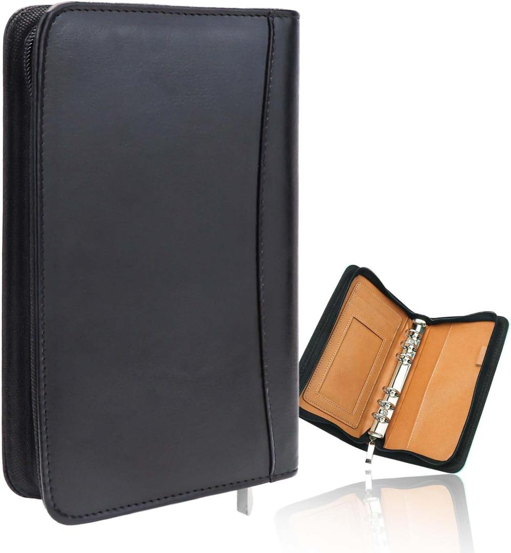 Black A6 Budget Binder Zipper PU Leather Binders Cover Refillable 6 Rings Loose Leaf Binding Cover for Planner Traveller Journal Accessories Supplies (Black A6 Binder)