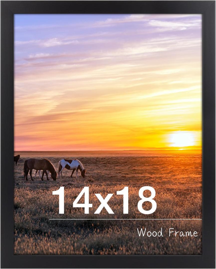 Golden State Art, 14x18 Picture Frame, Black Solid Wood with Tempered Glass, 14 x 18 Frame for Horizontal or Vertical Gallery Wall, Large Size Poster Frames, 1 Pack