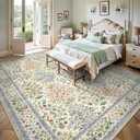 8x10 Area Rugs, Machine Washable Low Pile Floral Rugs for Living Room, Bedroom, Large Boho Area Rug with Non-Slip Backing for Dining Room(Beige Floral)