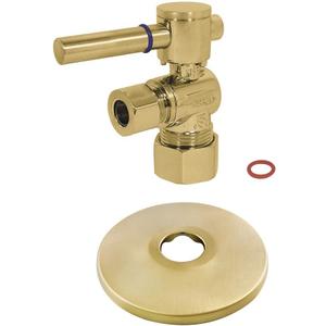 Kingston Brass CC53307DLK 5/8-Inch X 3/8-Inch OD Comp Quarter-Turn Angle Stop Valve with Flange, Brushed Brass