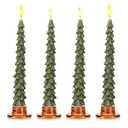 Glasseam Glass Tapered Candlestick Holders: 4Pcs Amber Small Candle Sticks Holder Decor Short Taper Candle Holders for Table Centerpiece Vintage Thanksgiving Christmas Farmhouse Decoration
