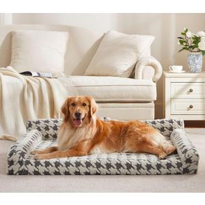 FURTIME Orthopedic Dog Beds Large Sized Dog, XL Washable Memory Foam Pet Couch Bed with Removable Washable Cover, Non-Slip Bottom with Bolster Sides, Grey (XL (42"x31.8"x9.4"))