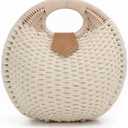Ynport Straw Purses for Women Summer Beach Rattan Tote Bag Round Handle Ring Handbag Retro Handmade Woven Shell Bag (White)