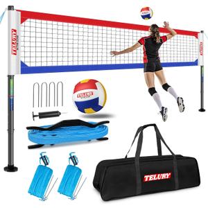 Heavy Duty Professional Volleyball Net Set Aluminum Poles, 32 ft Regulation Portable for Outdoor Backyard Beach, Anti-Sag, Adjustable Height & Length with Carry Bag, Regulation Size 32 x 3