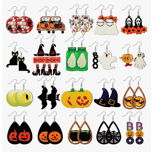 30  Pairs Halloween Earrings for Women Skeleton Spider Pumpkin Ghost Wooden Bat Dangle Earrings Set Gothic Jewelry Cute Painted Halloween Accessories Costumes Party Favors