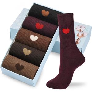 Corlap Women's Cute Cotton Crew Athletic Running Socks - Ankle High, Novelty Fun Heart Design 5-Pairs (Gift Box) (5pairs-light Color)