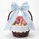 Qinyoung Easter Wicker Basket with Bow Large Blue Gift Basket with Handle Scallop Liner for Spring Picnic Egg Candy Gathering Diaper Caddy Changing Table Towels Wine Storage Wedding Decor
