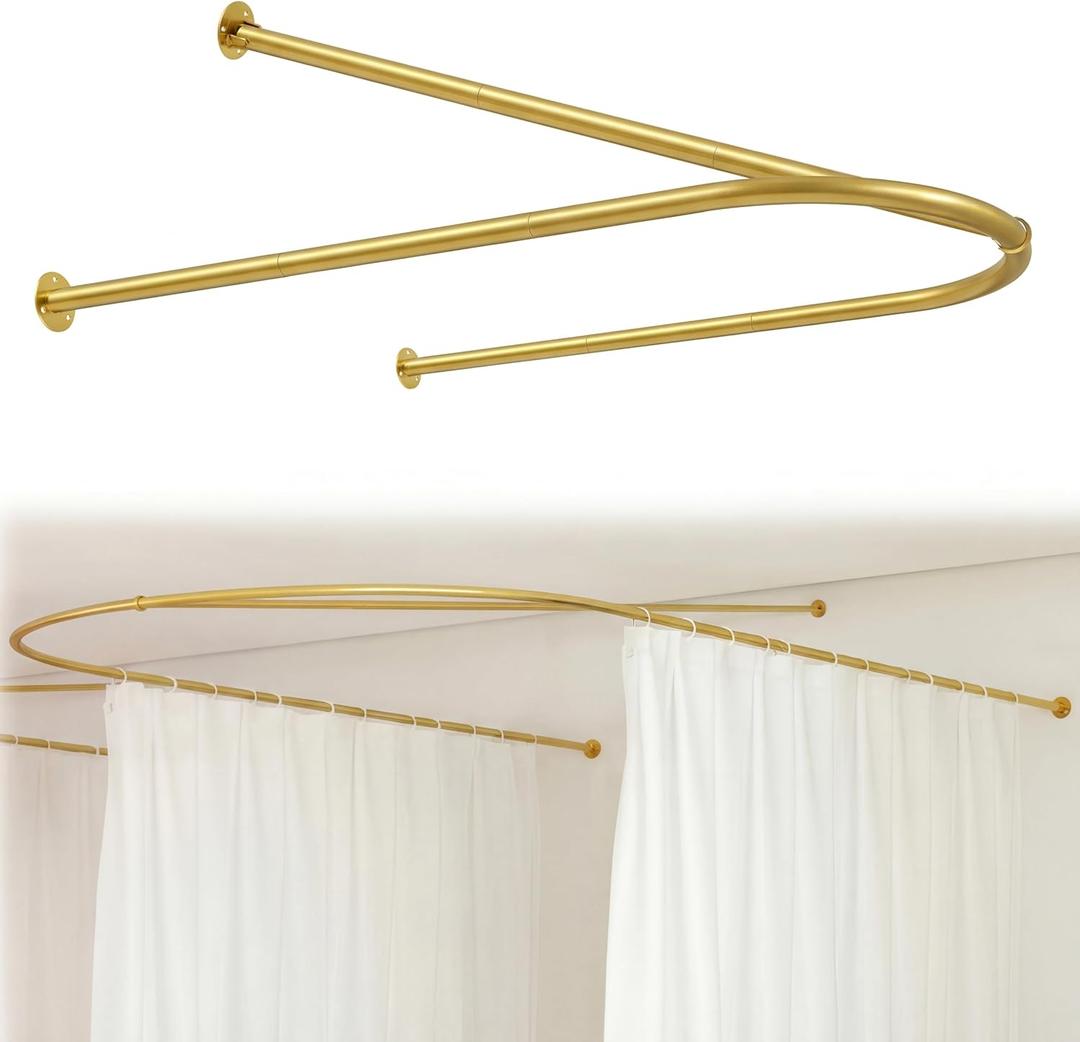 Zonon Gold U Shaped Room Divider Curtain Rod 90.55" x 47.24" Rod with Ceiling Support Curtain Track, Privacy Divider, for Beauty Salon, Fitting Room, Hospital, Hotel (No Curtains)