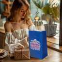 100 Pack 5.25x3.25x8.25 Inch Small Royal Blue Kraft Paper Bags with Handles Bulk, Toovip Gift Wrap Bags for Favor Grocery Retail Party Birthday Shopping Business Goody Craft Merchandise Take Out Sacks