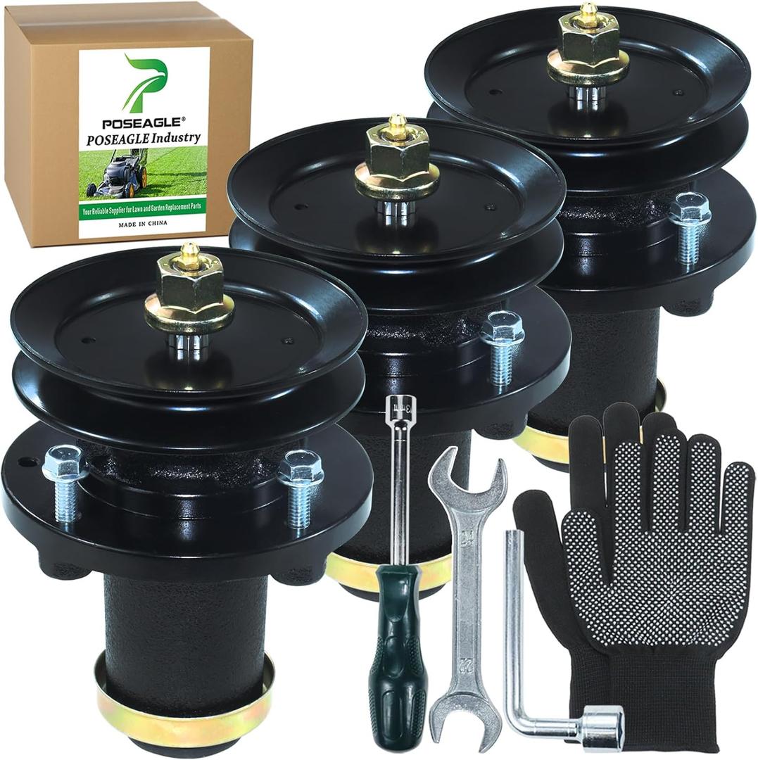 3 Pack Pre-Greased 539131898 Spindle Assembly with 532173435 Spindle Pulley Replaces Husqvarna 539131898 Spindle 532173435 129206 153532 173435 for Huqvarna TS 354 D, TS 354 XD Ride Mowers