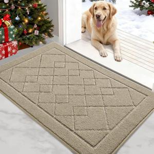 REFETONE Dirt Trapper Door Mat 32" x 40", Washable Indoor Doormat Rubber Backing Non Slip, Resist Dirt and Absorbent Entrance Mat, Low Profile Inside Floor Mats for Front Back Door and Entryway, Beige