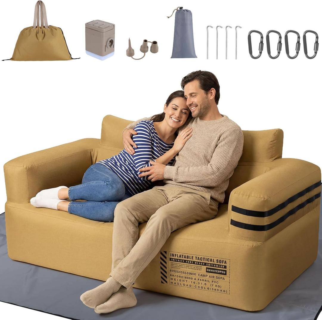 Portable Inflatable Sofa Couch with Built-In Pump, Multifunctional Durable Blow Up Couch for Camping, Backyard & Outdoor, Inflatable Camping Furniture Loveseat Couch for Home, Guests & Movie Night