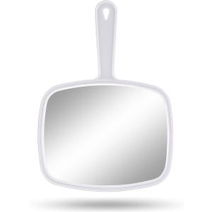 Gladmart Hand Mirror,10.3" L x 7.4" W Handheld Mirror with Handle for Barber Hairdressing,Square White