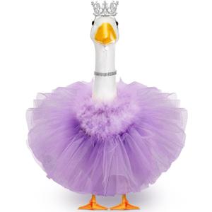 4 Pcs Princess Porch Goose Outfit for 23" 17" Cement Lawn Goose Costume Crown Necklace Tutu Skirt Feather Trim for Princess Outdoor Garden Lawn Art Decor(Purple)