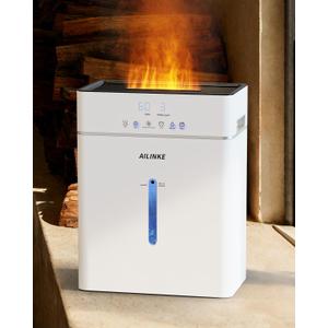 Humidifiers for Bedroom Large Room 10L/2.64Gal, Warm and Cool Mist Humidifier Large Room, Simulated Flame Humidifier Light, 12H Timer, 3 Speed, Top Fill, 1000sq.ft for Baby/Plant/Office