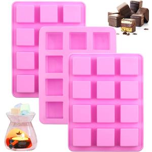 Wax Melts Molds Silicone3 Pcs 12-Cavities Square Silicone Molds for Scented Soy Wax Melts, Candle Making, Baking Chocolate Truffles, Candy, Jelly, Ice Cube Tray